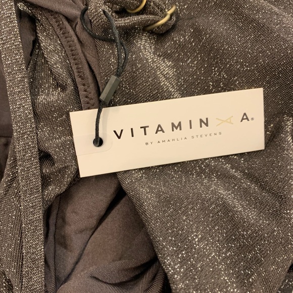 Vitamin A Stella Metallic Graphite Plunge One Piece - NEW w/ Tags - Picture 7 of 8